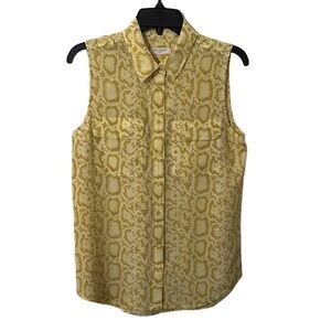 Equipment Femme Women’s Yellow Snake Print Sleeveless Button-Down Top‎ Size S